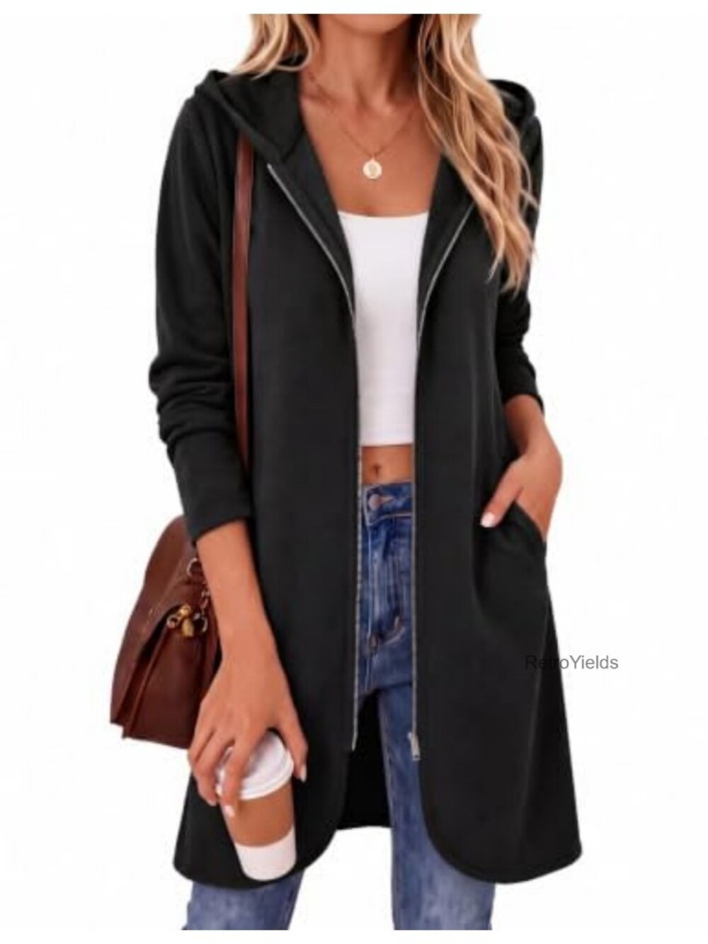 Womens Zip Up Hoodie Fleece Long Tunic with Pockets Oversized